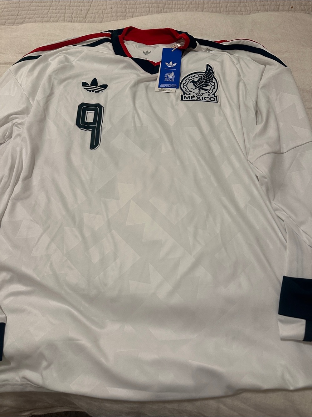 adidas White Mexico Long Sleeve Soccer Jersey with #9